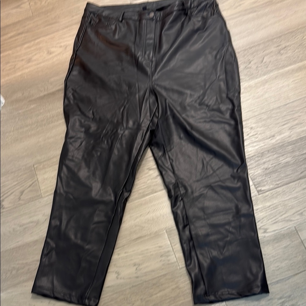 Design Lab Lord & Taylor Black Faux Leather Straight Leg Trousers
